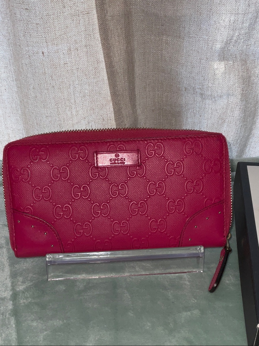 Gucci Hot Pink Embossed GG Zip Wallet